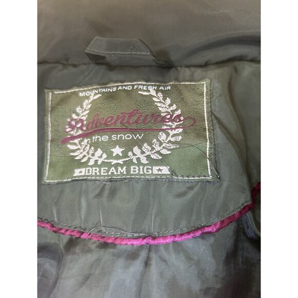 Army Green Belted Hooded Puffer Coat Longline Outdoor Adventure Snow Hike Sz M-L - Picture 5 of 9